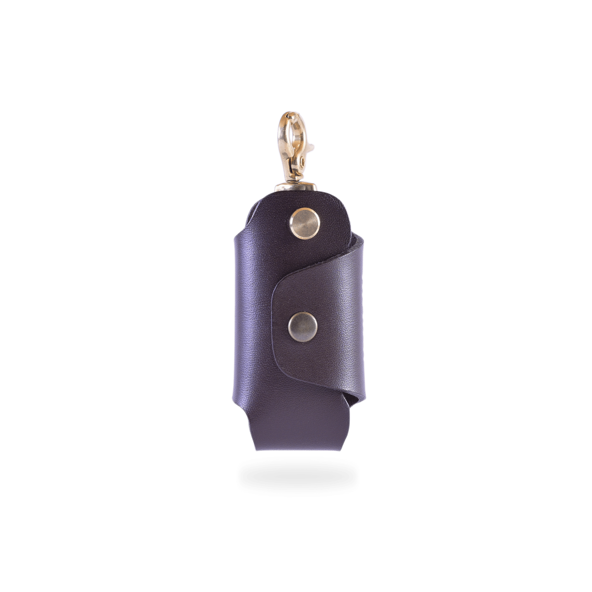 Dark brown leather key holder with solid brass clip